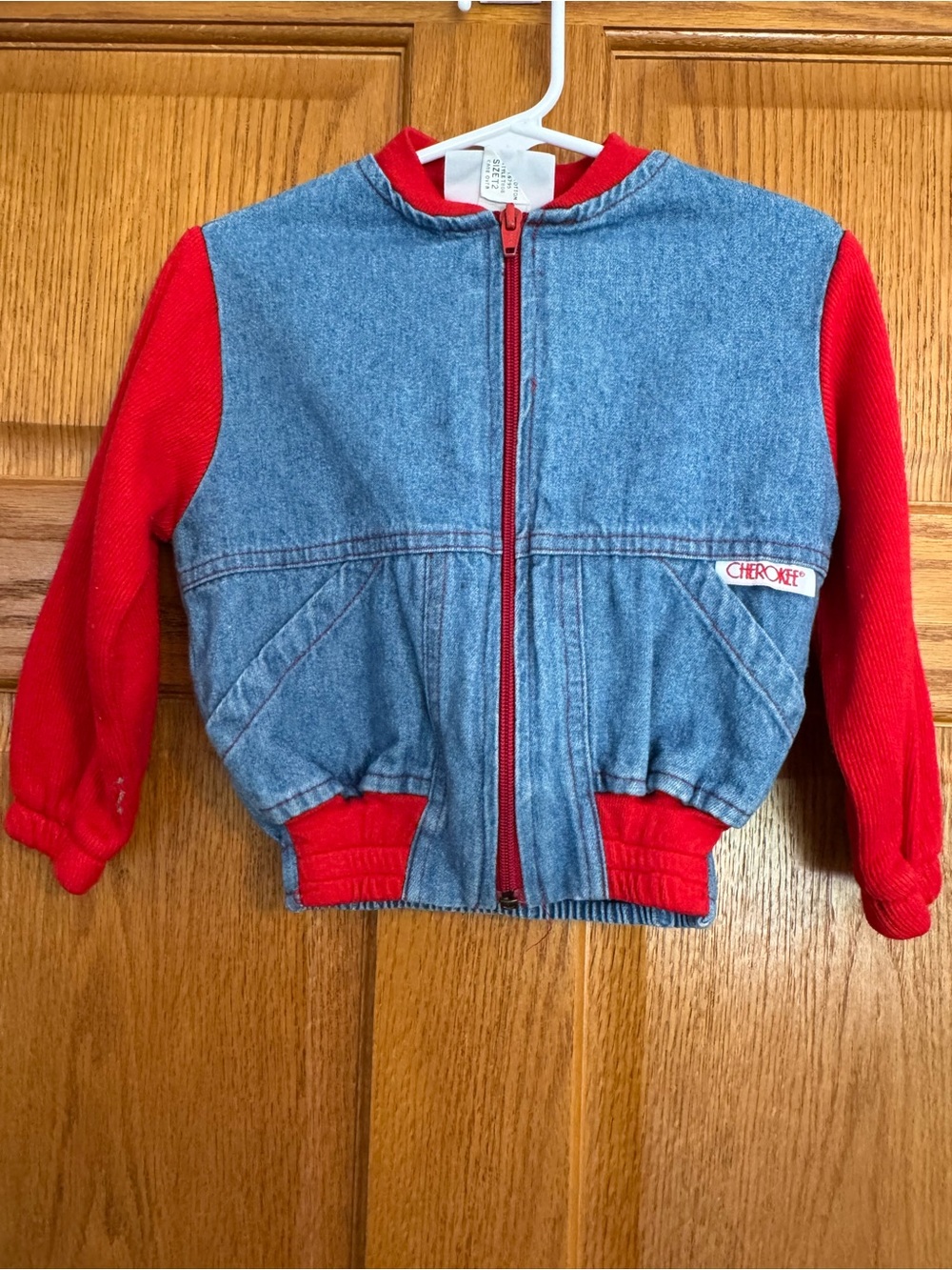 Vintage Cherokee 2T Denim Red Varsity Bomber Jacket Made in USA 90s